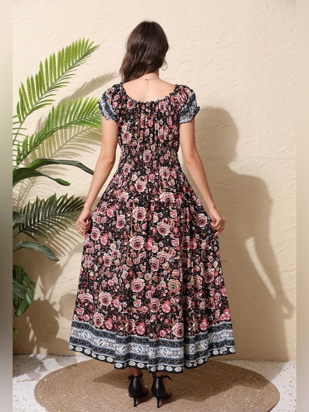 Feminine Boho pink floral border print cottagecore summer maxi dress size XL - Picture 3 of 5